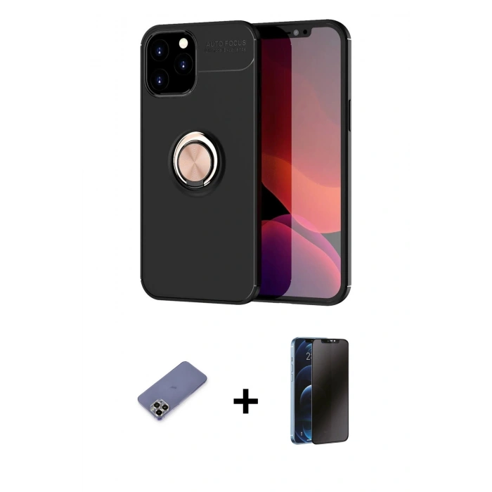 MARSİLYAN™- iPhone 12 Pro Max Kılıf Yankı Form Prime - Siyah 3D Antistatik Hayalet Cam Ekran Koruyucu + Metal Kamera Lens Koruma Cam - GD