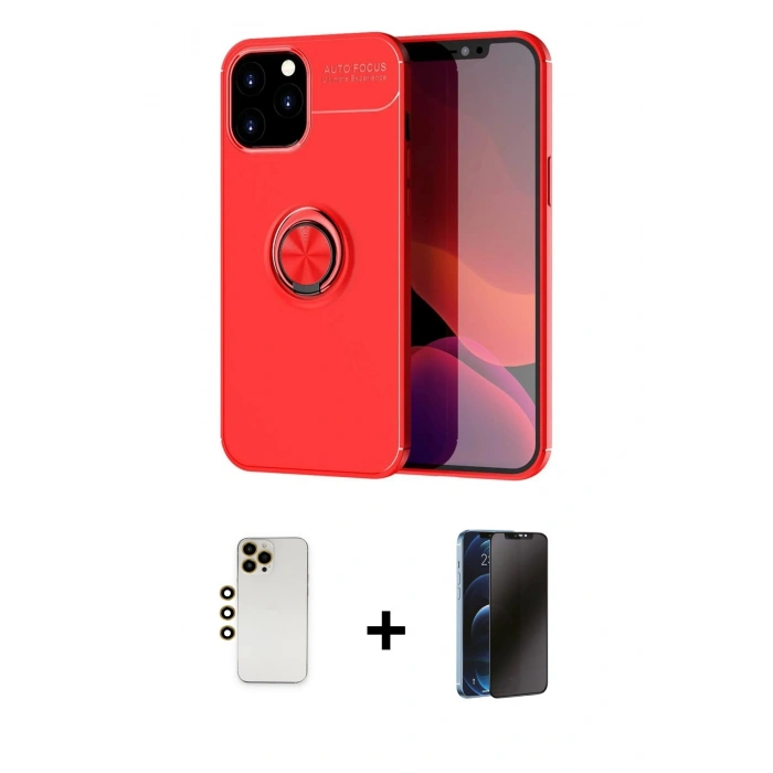 MARSİLYAN™- iPhone 12 Pro Max Kılıf Yankı Form Prime - Siyah 3D Antistatik Hayalet Cam Ekran Koruyucu + Gold Shine Kamera Lens