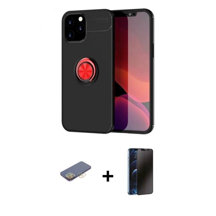 MARSİLYAN™- iPhone 12 Pro Max Kılıf Yankı Form Prime - Siyah 3D Antistatik Hayalet Cam Ekran Koruyucu + Renkli Kamera Lens Koruma Cam - SI