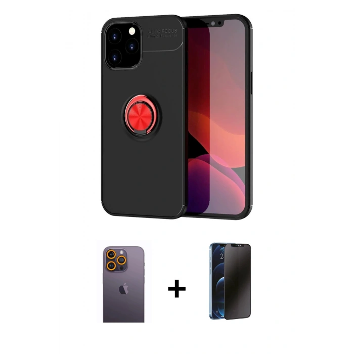 MARSİLYAN™- iPhone 12 Pro Max Kılıf Yankı Form Prime - Siyah 3D Antistatik Hayalet Cam Ekran Koruyucu + Sarı Neon Fosforlu Kamera Lens