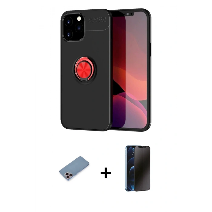 MARSİLYAN™- iPhone 12 Pro Max Kılıf Yankı Form Prime - Siyah 3D Antistatik Hayalet Cam Ekran Koruyucu + Shine Kamera Lens Koruma Cam - PE