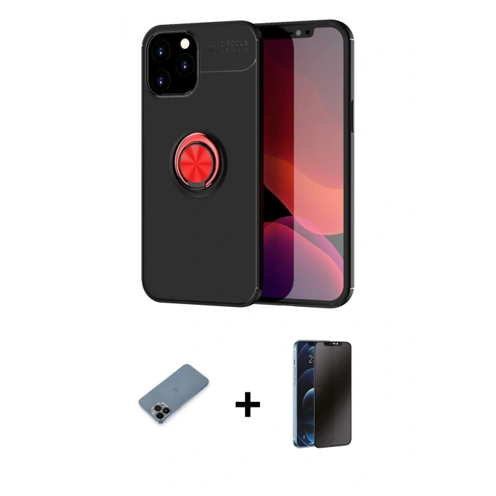 MARSİLYAN™- iPhone 12 Pro Max Kılıf Yankı Form Prime - Siyah 3D Antistatik Hayalet Cam Ekran Koruyucu + Shine Kamera Lens Koruma Cam - SH