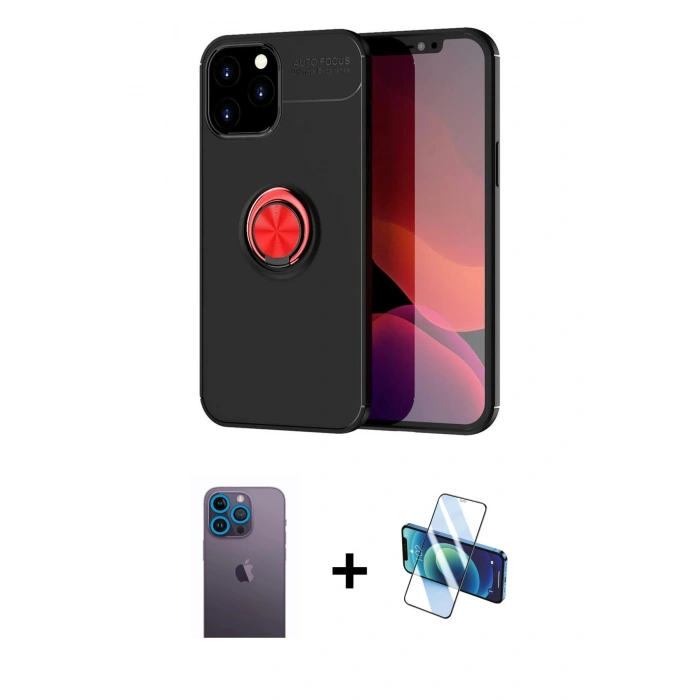 MARSİLYAN™- iPhone 12 Pro Max Kılıf Yankı Form Prime - Siyah 3D Antistatik Seramik Nano Ekran Koruyucu + Neon Fosforlu Kamera Lens - MI