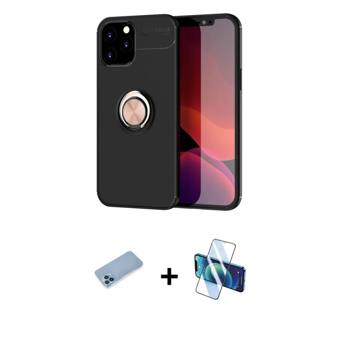 MARSİLYAN™- iPhone 12 Pro Max Kılıf Yankı Form Prime - Siyah 3D Antistatik Seramik Nano Ekran Koruyucu + Shine Kamera Lens Koruma Cam - MI
