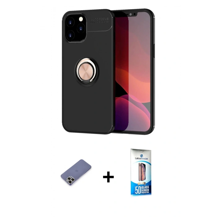 MARSİLYAN™- iPhone 12 Pro Max Kılıf Yankı Form Prime - Siyah 5D Eko Cam Ekran Koruyucu + Metal Kamera Lens Koruma Cam - GD