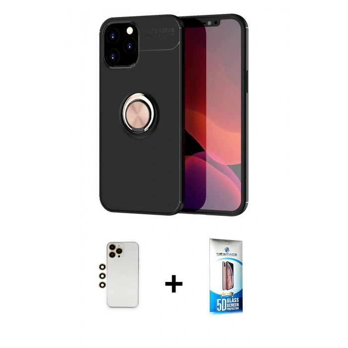MARSİLYAN™- iPhone 12 Pro Max Kılıf Yankı Form Prime - Siyah 5D Eko Cam Ekran Koruyucu + Shine Kamera Lens - GD