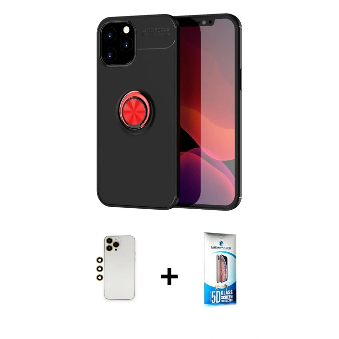 MARSİLYAN™- iPhone 12 Pro Max Kılıf Yankı Form Prime - Siyah 5D Eko Cam Ekran Koruyucu + Shine Kamera Lens - GD