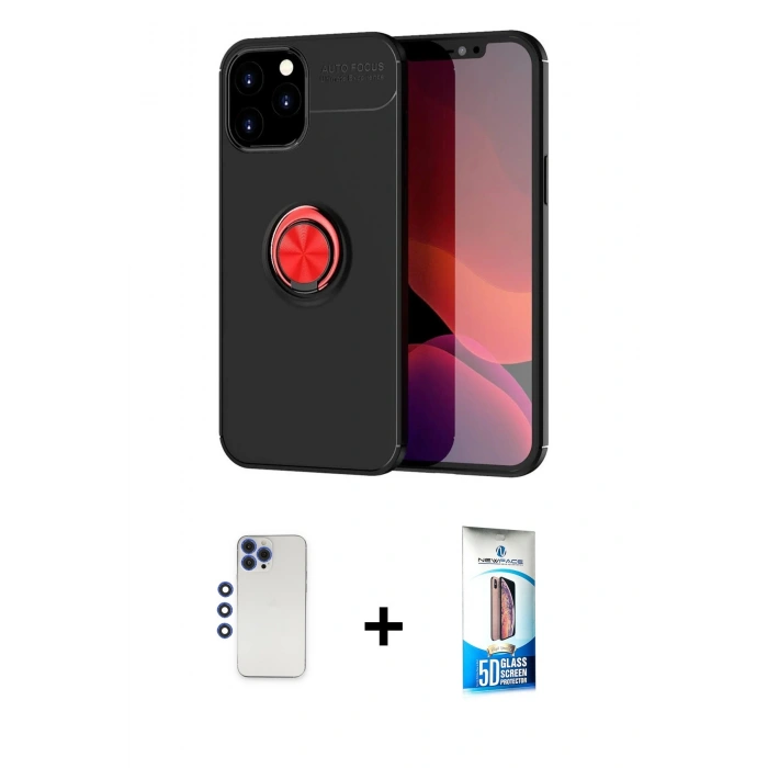 MARSİLYAN™- iPhone 12 Pro Max Kılıf Yankı Form Prime - Siyah 5D Eko Cam Ekran Koruyucu + Shine Kamera Lens - LT