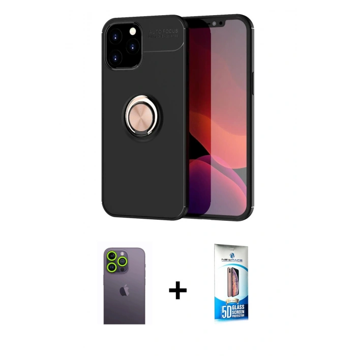 MARSİLYAN™- iPhone 12 Pro Max Kılıf Yankı Form Prime - Siyah 5D Eko Cam Ekran Koruyucu + Neon Fosforlu Kamera Lens - YL