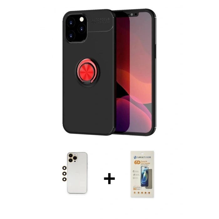 MARSİLYAN™- iPhone 12 Pro Max Kılıf Yankı Form Prime - Siyah 6D Mat Seramik Hayalet Nano Ekran Koruyucu + Shine Kamera Lens - GD