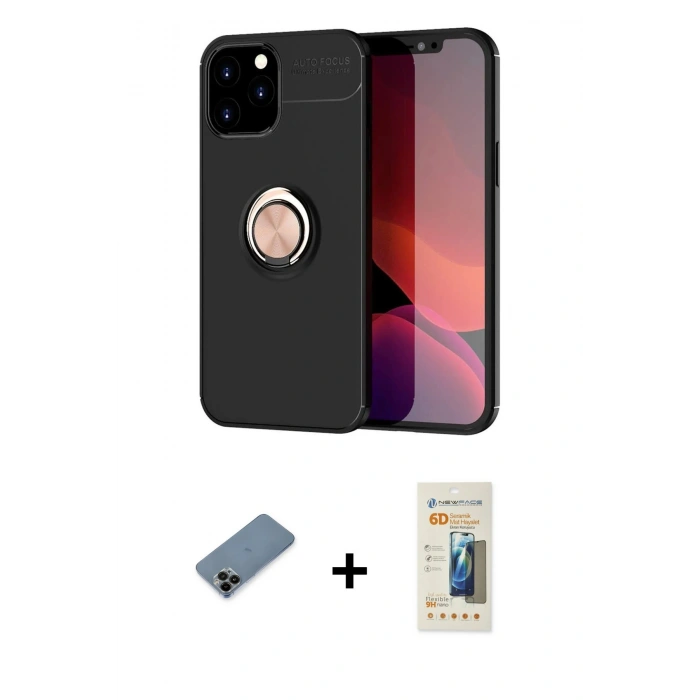 MARSİLYAN™- iPhone 12 Pro Max Kılıf Yankı Form Prime - Siyah 6D Mat Seramik Hayalet Nano Ekran Koruyucu + Shine Kamera Lens Koruma Cam - SH