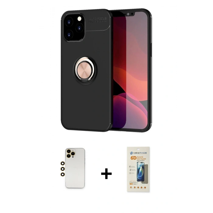 MARSİLYAN™- iPhone 12 Pro Max Kılıf Yankı Form Prime - Siyah 6D Mat Seramik Hayalet Nano Ekran Koruyucu + Shine Kamera Lens - GD