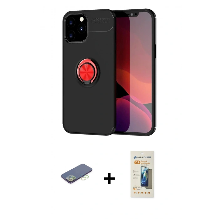 MARSİLYAN™- iPhone 12 Pro Max Kılıf Yankı Form Prime - Siyah 6D Mat Seramik Hayalet Nano Ekran Koruyucu + Yeşil Renkli Kamera Lens Koruma Cam