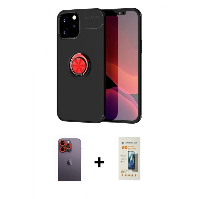 MARSİLYAN™- iPhone 12 Pro Max Kılıf Yankı Form Prime - Siyah 6D Mat Seramik Hayalet Nano Ekran Koruyucu + Neon Fosforlu Kamera Lens - TU