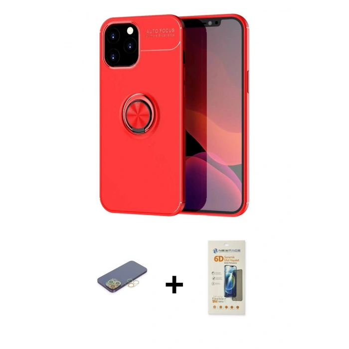 MARSİLYAN™- iPhone 12 Pro Max Kılıf Yankı Form Prime - Siyah 6D Mat Seramik Hayalet Nano Ekran Koruyucu + Renkli Kamera Lens Koruma Cam - SI