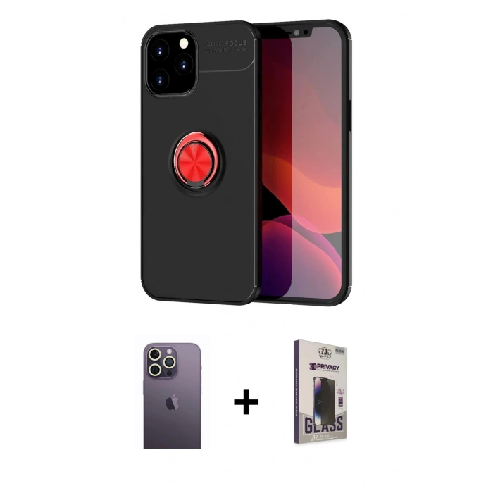 MARSİLYAN™- iPhone 12 Pro Max Kılıf Yankı Form Prime - Siyah Bilvis Hayalet Cam Ekran Koruyucu + Neon Fosforlu Kamera Lens - BZ