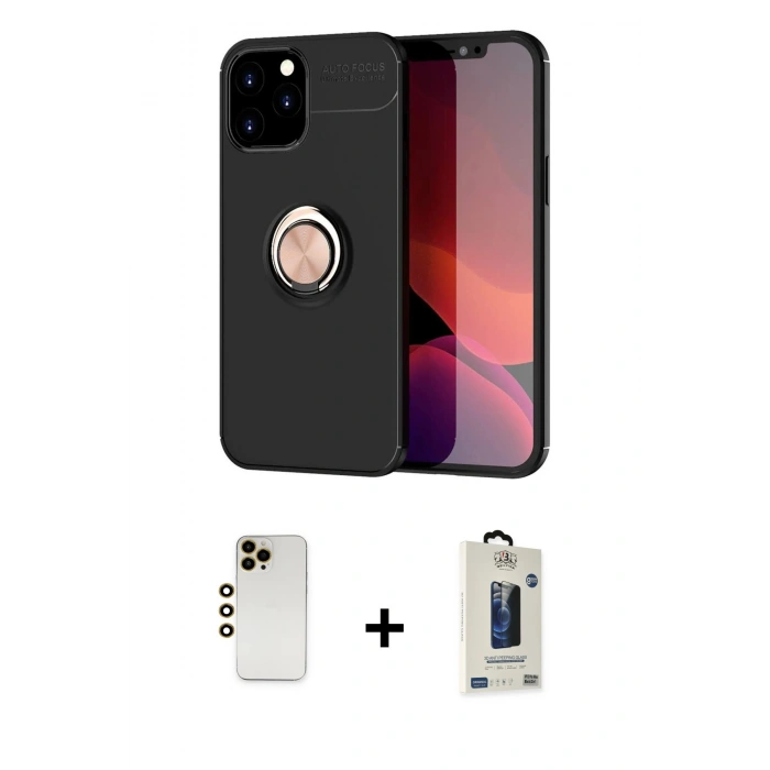 MARSİLYAN™- iPhone 12 Pro Max Kılıf Yankı Form Prime - Siyah Bilvis Hayalet Cam Ekran Koruyucu + Shine Kamera Lens - GD