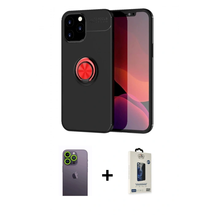 MARSİLYAN™- iPhone 12 Pro Max Kılıf Yankı Form Prime - Siyah Bilvis Hayalet Cam Ekran Koruyucu + Neon Fosforlu Kamera Lens - YL