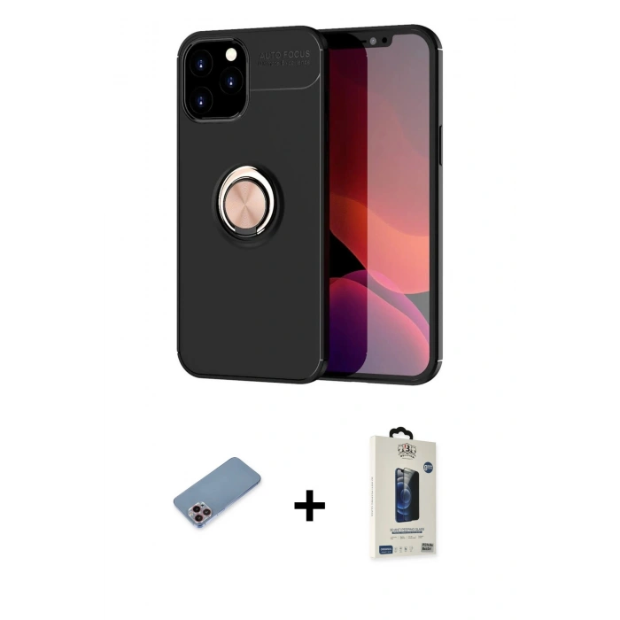 MARSİLYAN™- iPhone 12 Pro Max Kılıf Yankı Form Prime - Siyah Bilvis Hayalet Cam Ekran Koruyucu + Shine Kamera Lens Koruma Cam - PE