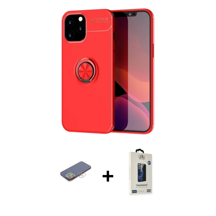MARSİLYAN™- iPhone 12 Pro Max Kılıf Yankı Form Prime - Siyah Bilvis Hayalet Cam Ekran Koruyucu + Renkli Kamera Lens Koruma Cam - SI