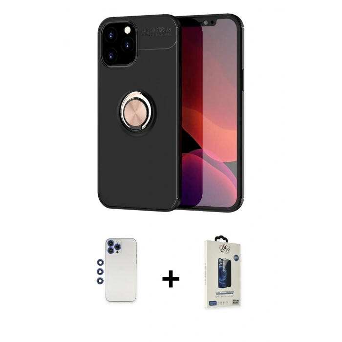 MARSİLYAN™- iPhone 12 Pro Max Kılıf Yankı Form Prime - Siyah Bilvis Hayalet Cam Ekran Koruyucu + Shine Kamera Lens - LT