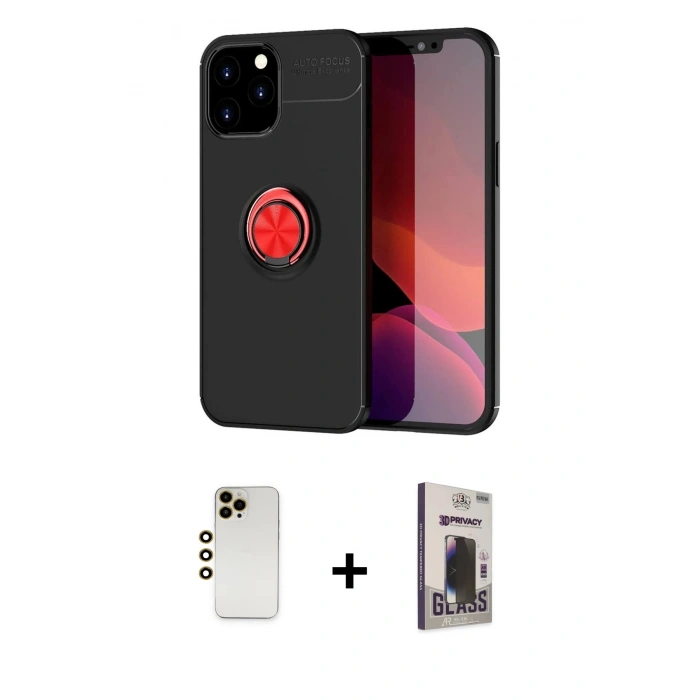 MARSİLYAN™- iPhone 12 Pro Max Kılıf Yankı Form Prime - Siyah Bilvis Hayalet Cam Ekran Koruyucu + Shine Kamera Lens - GD