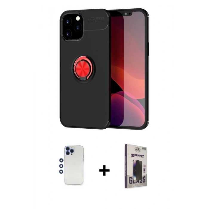 MARSİLYAN™- iPhone 12 Pro Max Kılıf Yankı Form Prime - Siyah Bilvis Hayalet Cam Ekran Koruyucu + Shine Kamera Lens - LT