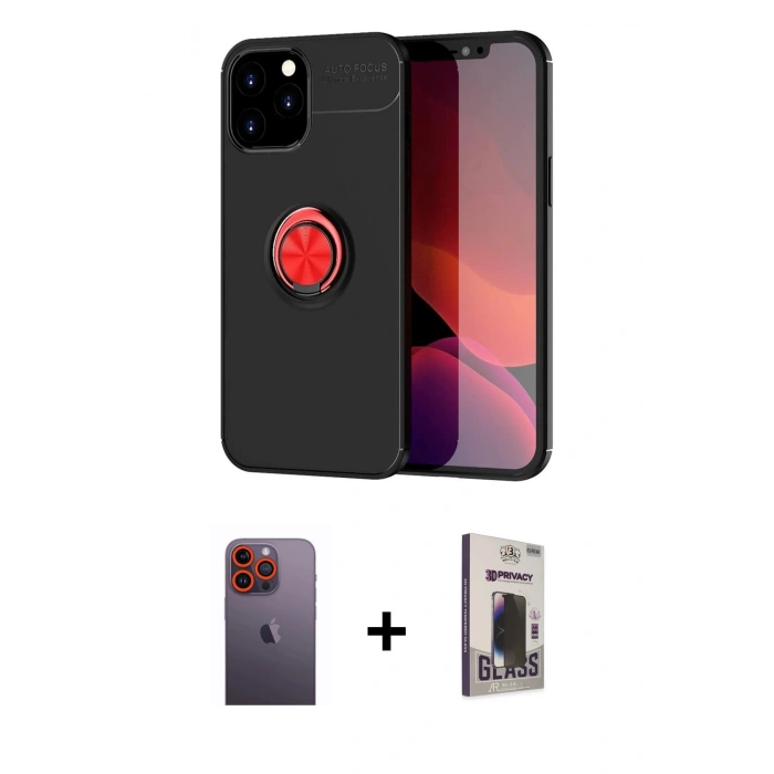 MARSİLYAN™- iPhone 12 Pro Max Kılıf Yankı Form Prime - Siyah Bilvis Hayalet Cam Ekran Koruyucu + Neon Fosforlu Kamera Lens - TU