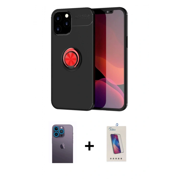 MARSİLYAN™- iPhone 12 Pro Max Kılıf Yankı Form Prime - Siyah Joko 5D Cam + Neon Fosforlu Kamera Lens - MI