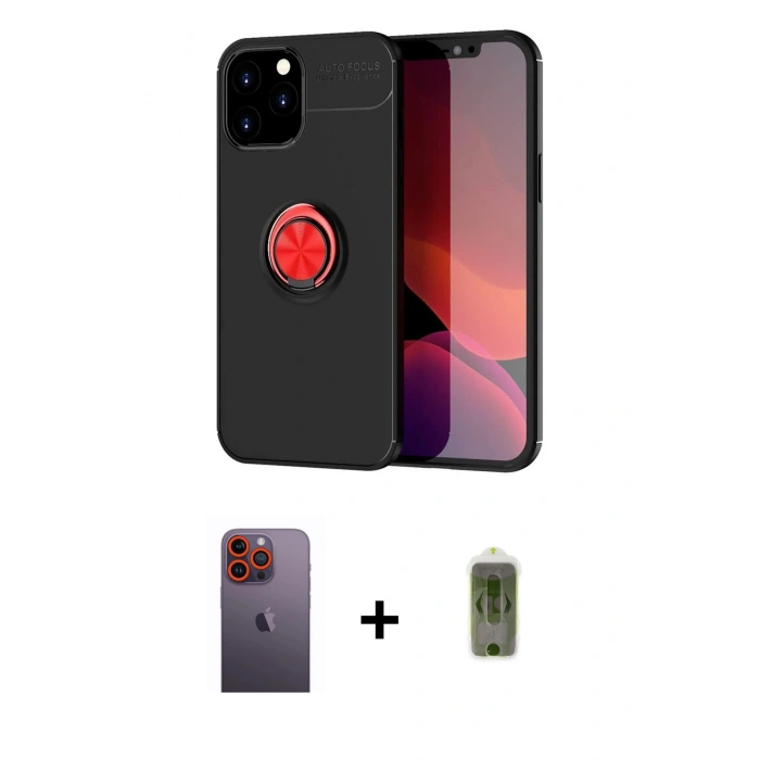 MARSİLYAN™- iPhone 12 Pro Max Kılıf Yankı Form Prime - Siyah Joko Magic 5D Hayalet Cam + Turuncu Neon Fosforlu Kamera Lens