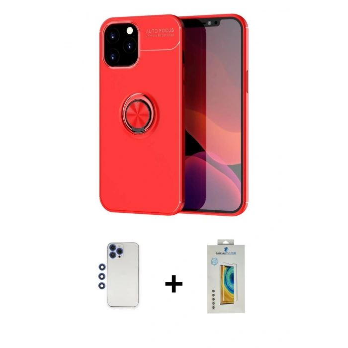 MARSİLYAN™- iPhone 12 Pro Max Kılıf Yankı Form Prime - Siyah Polymer Nano Ekran Koruyucu + Lacivert Shine Kamera Lens
