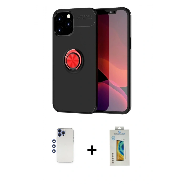 MARSİLYAN™- iPhone 12 Pro Max Kılıf Yankı Form Prime - Siyah Polymer Nano Ekran Koruyucu + Lacivert Shine Kamera Lens