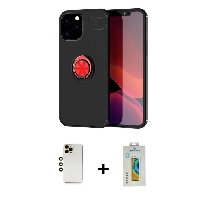 MARSİLYAN™- iPhone 12 Pro Max Kılıf Yankı Form Prime - Siyah Polymer Nano Ekran Koruyucu + Shine Kamera Lens - GD