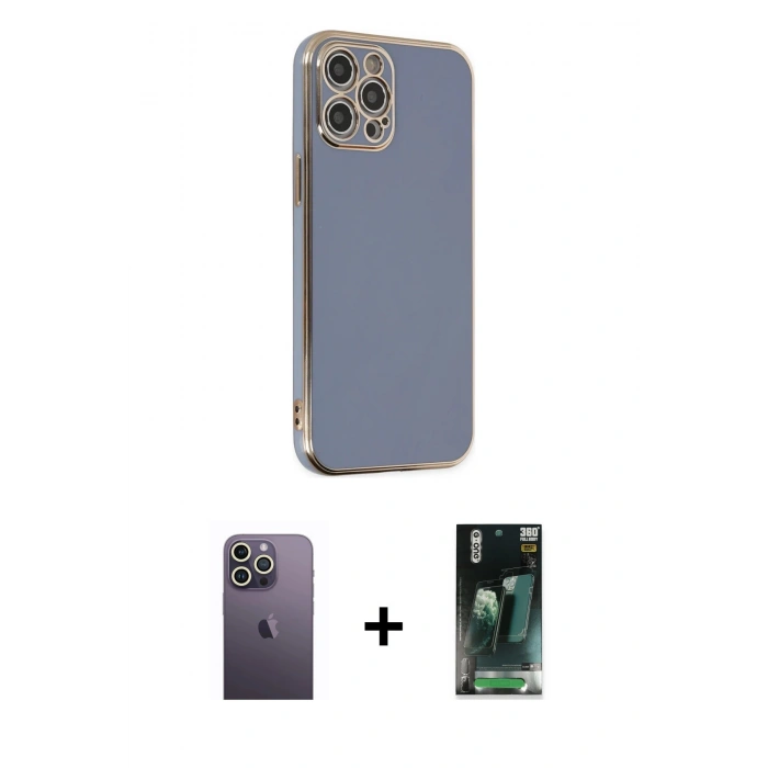 MARSİLYAN™- iPhone 12 Pro Max Kılıf Yankı Serisi - Şeffaf 360 Full Body Arka Koruyucu + Neon Fosforlu Kamera Lens - BZ
