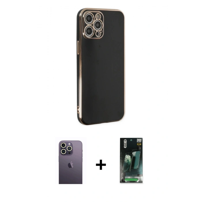 MARSİLYAN™- iPhone 12 Pro Max Kılıf Yankı Serisi - Şeffaf 360 Full Body Arka Koruyucu + Neon Fosforlu Kamera Lens - BZ