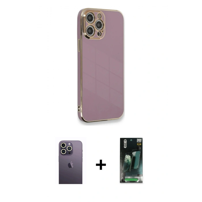 MARSİLYAN™- iPhone 12 Pro Max Kılıf Yankı Serisi - Şeffaf 360 Full Body Arka Koruyucu + Neon Fosforlu Kamera Lens - BZ