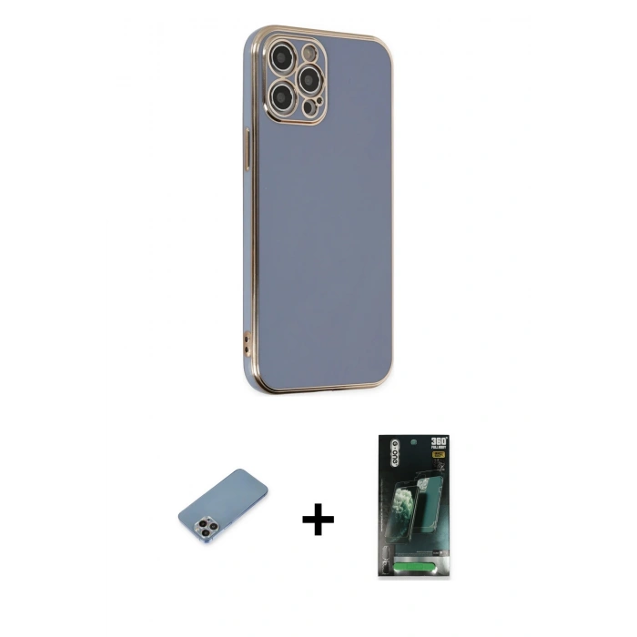 MARSİLYAN™- iPhone 12 Pro Max Kılıf Yankı Serisi - Şeffaf 360 Full Body Arka Koruyucu + Shine Kamera Lens Koruma Cam - GI