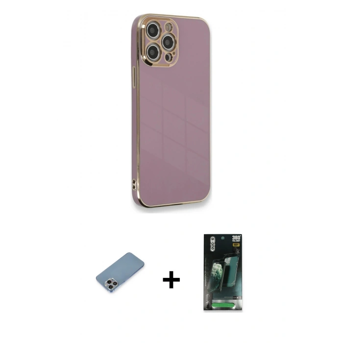 MARSİLYAN™- iPhone 12 Pro Max Kılıf Yankı Serisi - Şeffaf 360 Full Body Arka Koruyucu + Shine Kamera Lens Koruma Cam - GI