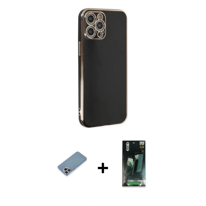MARSİLYAN™- iPhone 12 Pro Max Kılıf Yankı Serisi - Şeffaf 360 Full Body Arka Koruyucu + Shine Kamera Lens Koruma Cam - GI