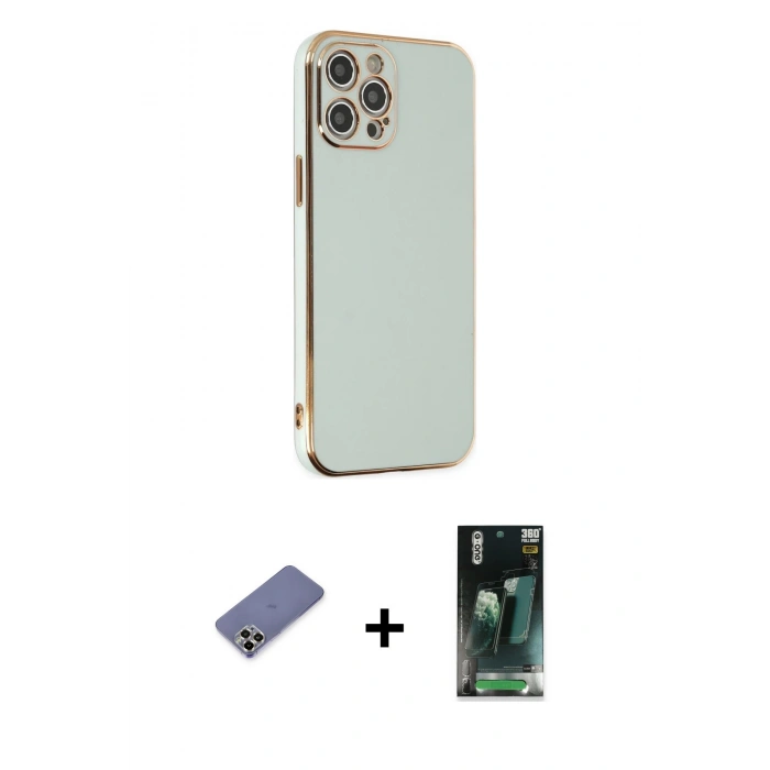 MARSİLYAN™- iPhone 12 Pro Max Kılıf Yankı Serisi - Şeffaf 360 Full Body Arka Koruyucu + Metal Kamera Lens Koruma Cam - GD
