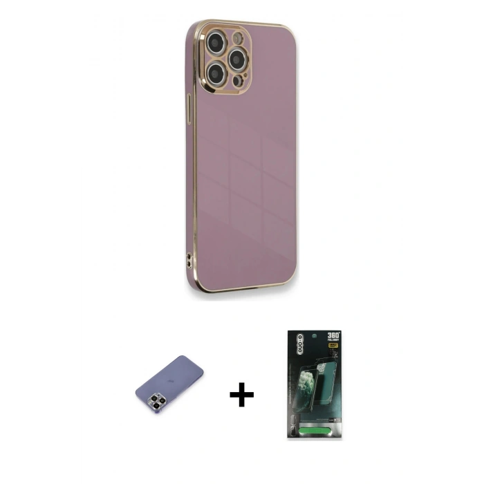 MARSİLYAN™- iPhone 12 Pro Max Kılıf Yankı Serisi - Şeffaf 360 Full Body Arka Koruyucu + Metal Kamera Lens Koruma Cam - GD