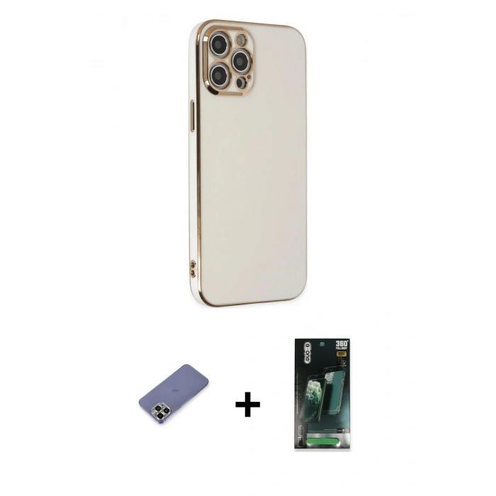MARSİLYAN™- iPhone 12 Pro Max Kılıf Yankı Serisi - Şeffaf 360 Full Body Arka Koruyucu + Metal Kamera Lens Koruma Cam - GD