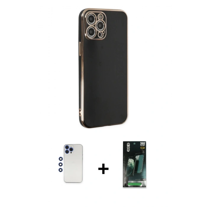 MARSİLYAN™- iPhone 12 Pro Max Kılıf Yankı Serisi - Şeffaf 360 Full Body Arka Koruyucu + Shine Kamera Lens - LT