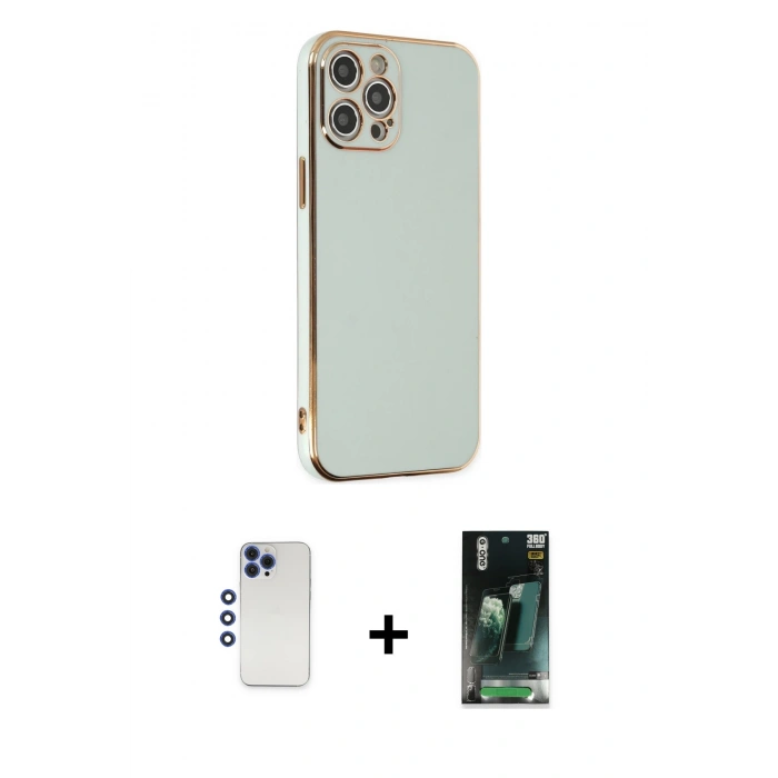 MARSİLYAN™- iPhone 12 Pro Max Kılıf Yankı Serisi - Şeffaf 360 Full Body Arka Koruyucu + Shine Kamera Lens - LT