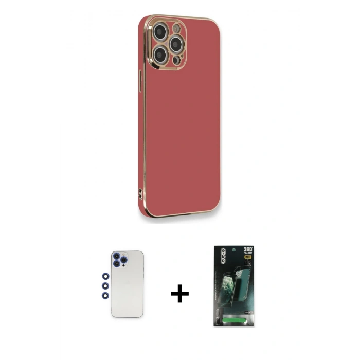 MARSİLYAN™- iPhone 12 Pro Max Kılıf Yankı Serisi - Şeffaf 360 Full Body Arka Koruyucu + Shine Kamera Lens - LT