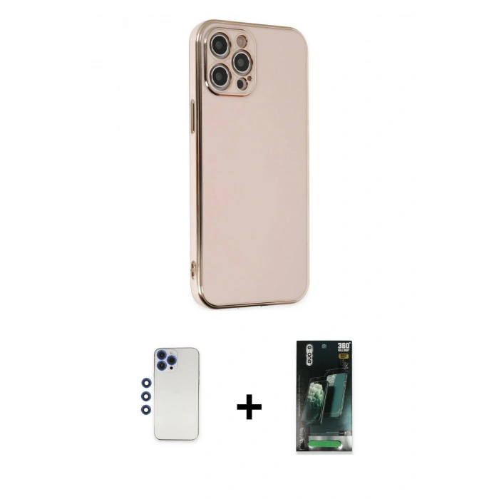 MARSİLYAN™- iPhone 12 Pro Max Kılıf Yankı Serisi - Şeffaf 360 Full Body Arka Koruyucu + Shine Kamera Lens - LT