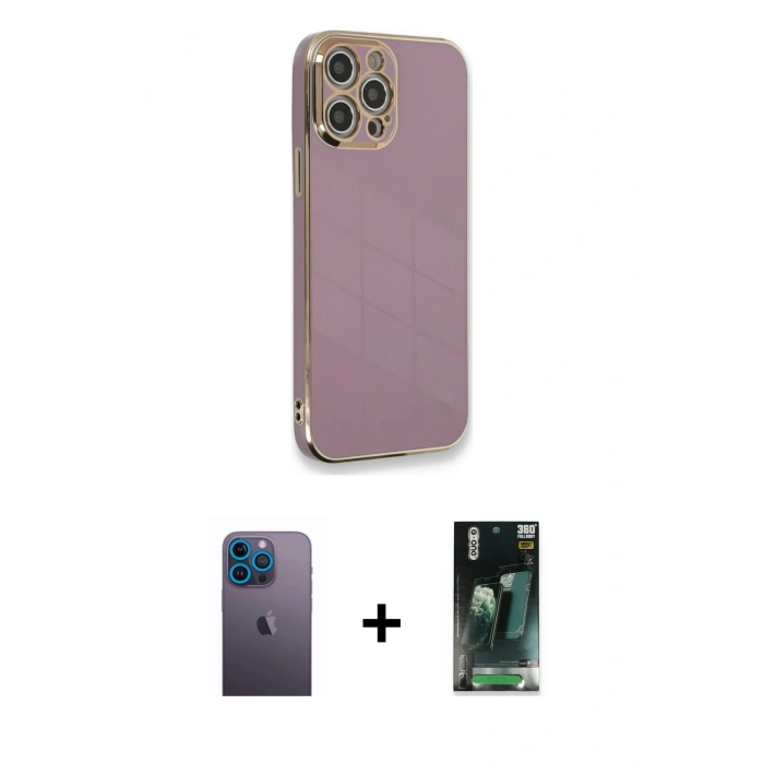 MARSİLYAN™- iPhone 12 Pro Max Kılıf Yankı Serisi - Şeffaf 360 Full Body Arka Koruyucu + Neon Fosforlu Kamera Lens - MI