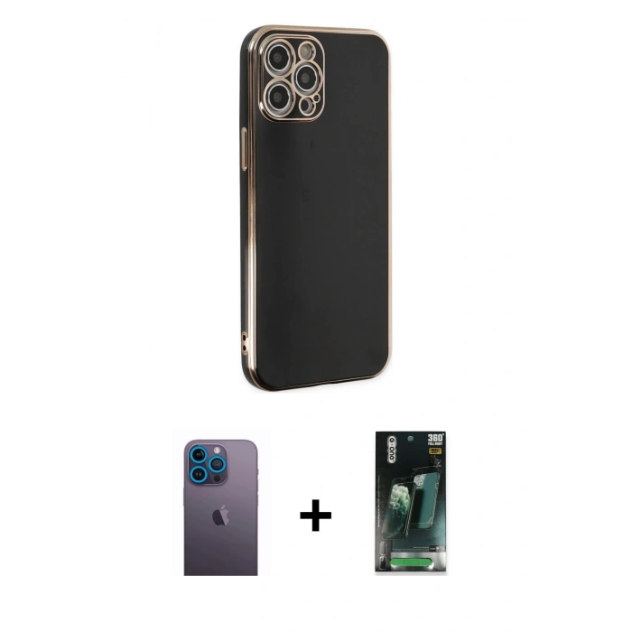 MARSİLYAN™- iPhone 12 Pro Max Kılıf Yankı Serisi - Şeffaf 360 Full Body Arka Koruyucu + Neon Fosforlu Kamera Lens - MI