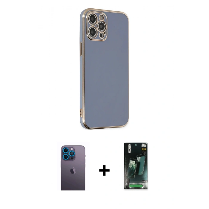 MARSİLYAN™- iPhone 12 Pro Max Kılıf Yankı Serisi - Şeffaf 360 Full Body Arka Koruyucu + Neon Fosforlu Kamera Lens - MI