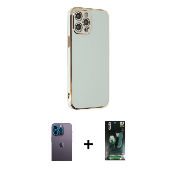 MARSİLYAN™- iPhone 12 Pro Max Kılıf Yankı Serisi - Şeffaf 360 Full Body Arka Koruyucu + Neon Fosforlu Kamera Lens - MI